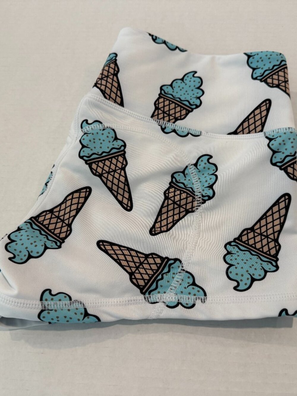 Girls Who Powerlift "Mint to Be" Ice Cream Shorts | White Print | Size Large